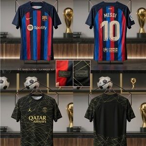 4 Soccer Red & Blue and Black & Gold Kids Soccer Jersey Pack